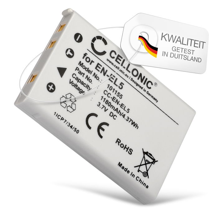 3.6V vervangende batterij Nikon EN-EL5 voor Nikon 5200, Coolpix P80, P90, P100, P500, P510, P520,P530, P5000, P5100, P6000 camera 1180mAh accu fototoestel