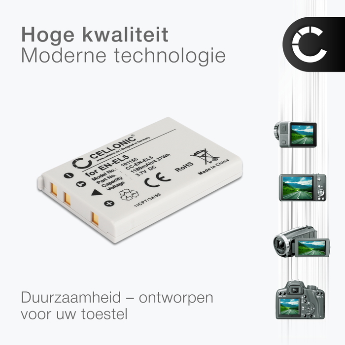 2x EN-EL5 Reserveaccu Met Lader – 1600 MAh, 3.7V, Compatibel Met Nikon Coolpix P530, P520, P510, P100 En Meer