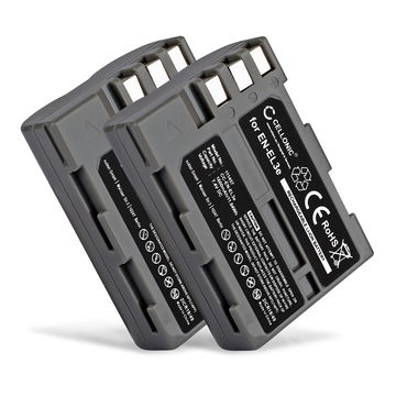 2x CELLONIC Camera Battery for Nikon D50 D70s D80 D90 D200 D300 D300S Replacement EN-EL3e Battery 1600mAh Backup