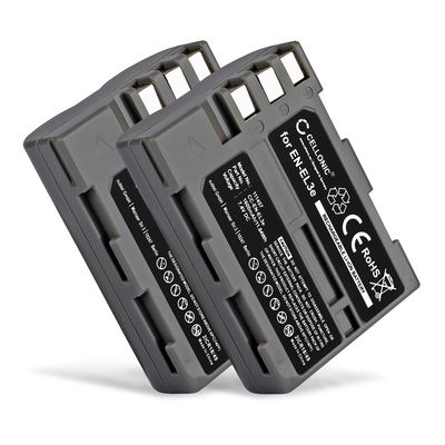 2x CELLONIC Camera Battery for Nikon D50 D70s D80 D90 D200 D300 D300S Replacement EN-EL3e Battery 1600mAh Backup