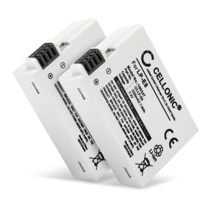 2x Canon EOS 550D Accu Batterij 1020mAh van CELLONIC