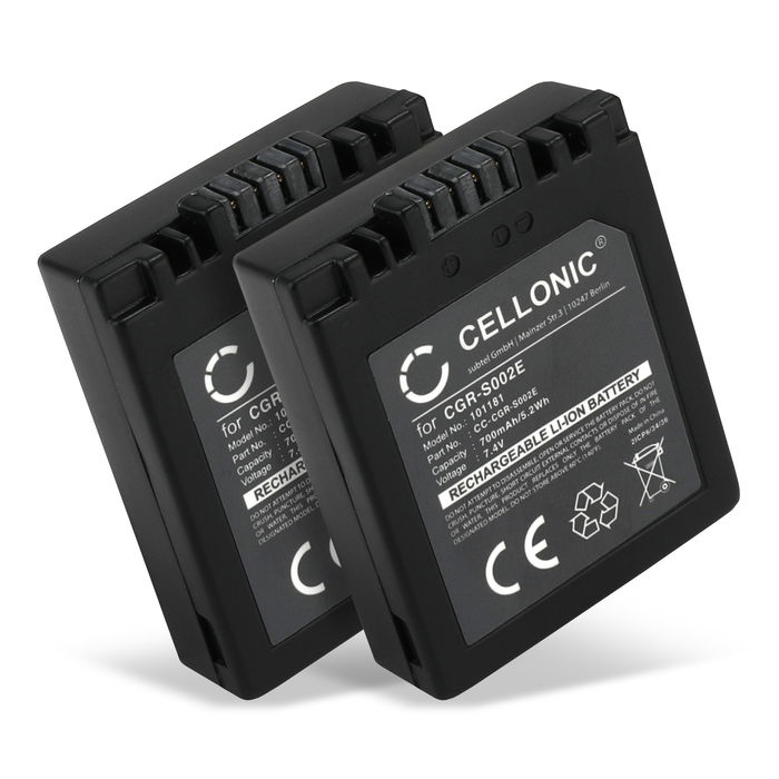 2x Panasonic CGR-S002 Accu Batterij 700mAh van CELLONIC