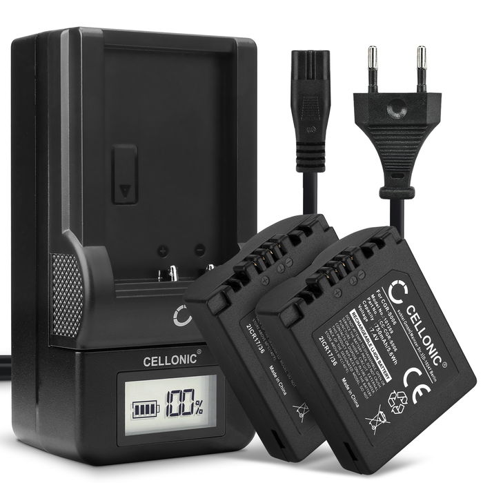 2x Panasonic Lumix DMC-FZ35 Accu Batterij + Oplader 750mAh van CELLONIC