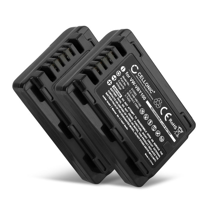 2x Batterij voor Panasonic HC-V110, HC-V130, HC-V201 VW-VBY100 Accu (850mAh, 3.7V) van CELLONIC