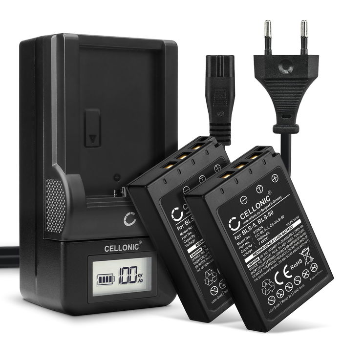 2x Olympus OM-D E-M10 Mark IV Accu Batterij + Oplader 1000mAh van CELLONIC