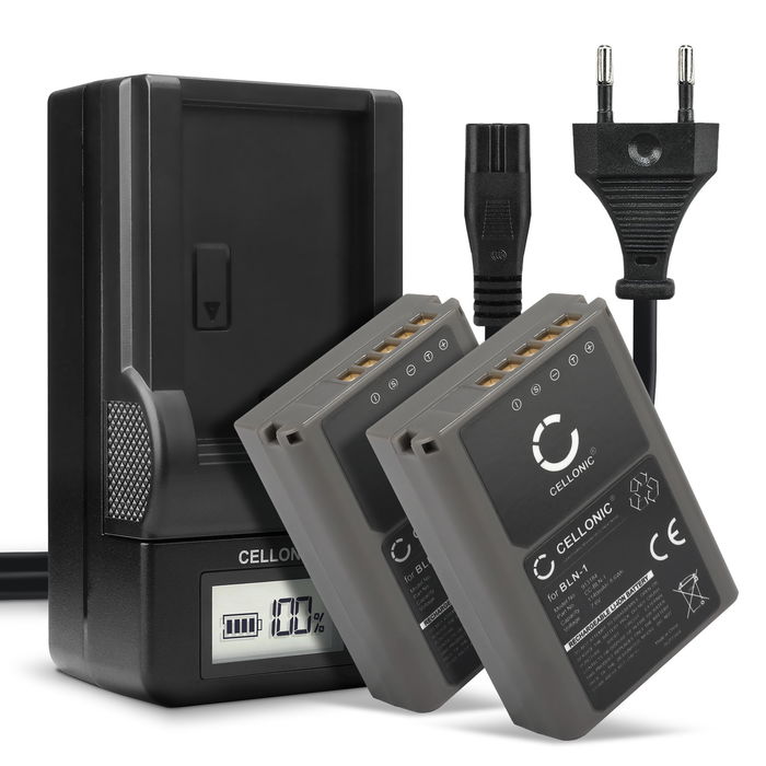 2x BLN-1 Camera Battery + Charger Set for Olympus OM-D E-M1 OM-D E-M5 OM-D E-M5 Mark II Pen E-P5 PEN-F 1140mAh Replacement Battery BCN-1 LCD Smart Charger