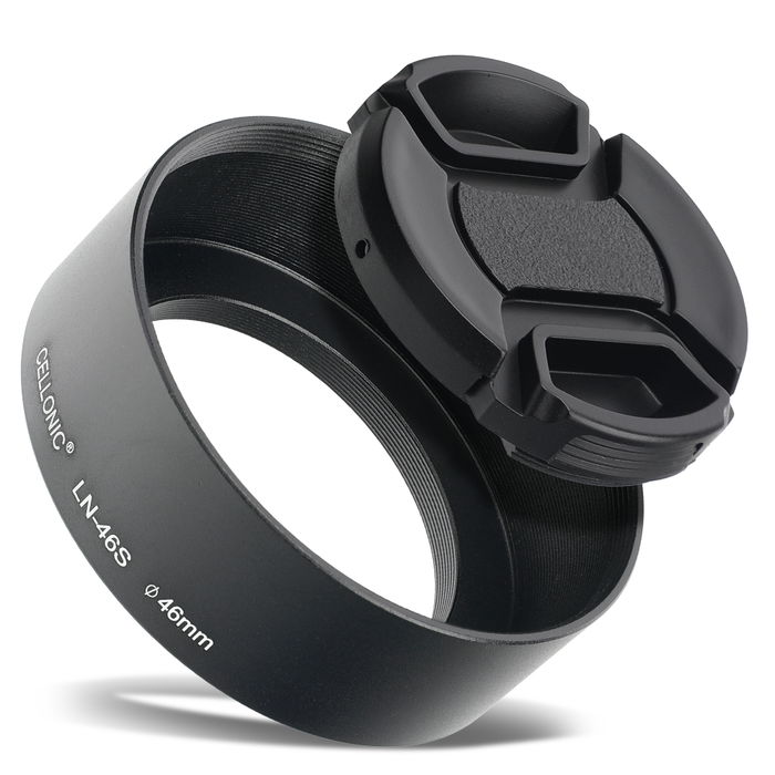 LN-46S Camera Lens Hood for Olympus M.Zuiko Digital 17mm 1.8 ED, Universal Ø 46mm - Metal Screw-in Cylindrical / Round Lens Shade from CELLONIC