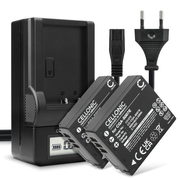 2x Panasonic CGA-S007E Accu Batterij + Oplader 900mAh van CELLONIC
