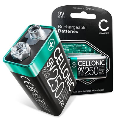 CELLONIC 9V Accus - 250mAh - pre geladen, lange levensduur -1x 9V / E Block / 6F22 / 6LR61 / AM-61 Batterij voor rookmelders, draadloze microfoons, speelgoed of vaste telefoons