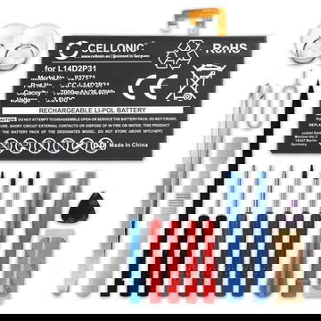 Batterij compatibel met Lenovo Tab 2 A10-70, Tab 2 A10-70F, Tab 2 A10-70L, TB-X103F, Tab 4 TB-X304L, TB-X704N tablet - L14D2P31, SB18C03763 7000mAh battery vervangende accu, + Schroevendraaier-set Toolkit, gereedschapsset