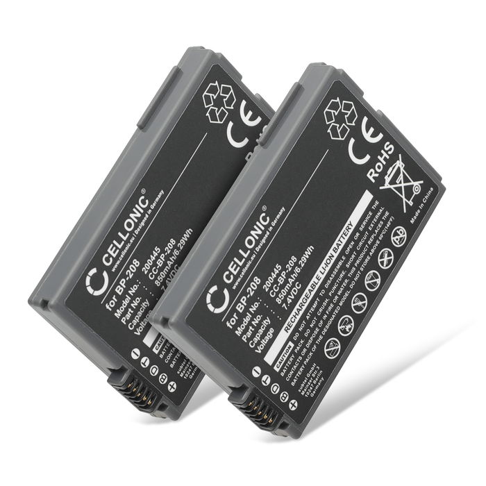 2x Battery for Canon DC100 DC20 DC10 DC40 DC95 DC19 DC201 MVX4i MVX460 DC21 DC220 MVX450 HR10 BP-208 BP-208DG (700mAh, 7.4V) from CELLONIC
