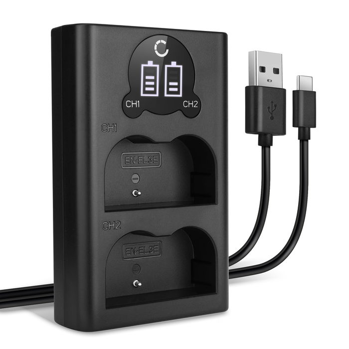 USB Dual Charger (EN-EL3 EN-EL3e EN-EL3a) for Nikon D100 D200 D300 D300S D50 D700 D70s D80 D90 + 1m + USB Cable from CELLONIC