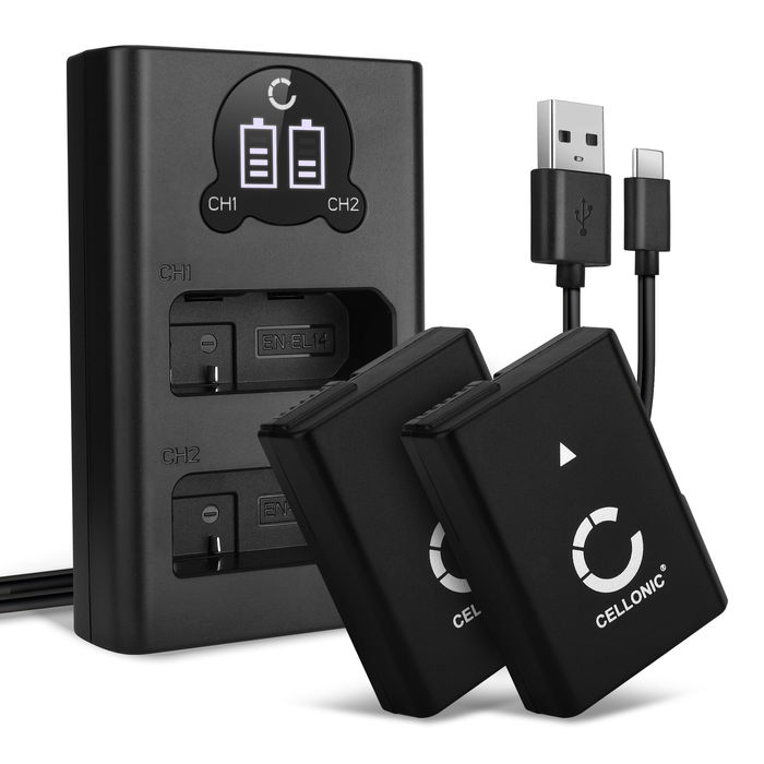 2x Nikon D3100 Accu Batterij + Dubbele Oplader 1050mAh van CELLONIC