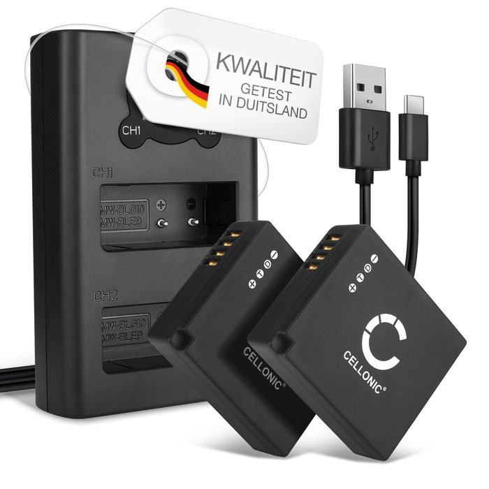 2x Leica BP-DC15-E Accu Batterij + Dubbele Oplader 730mAh van CELLONIC