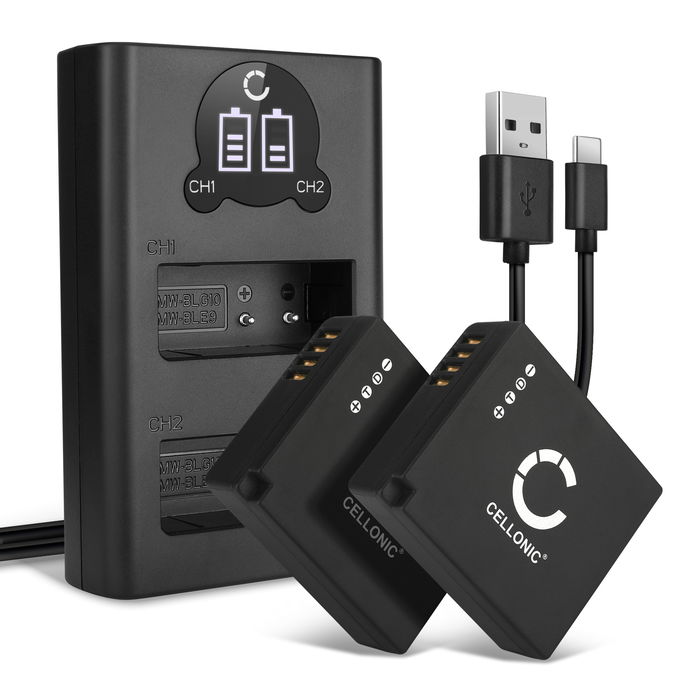2x Panasonic Lumix DMC-GX80 Accu Batterij + Dubbele Oplader 730mAh van CELLONIC