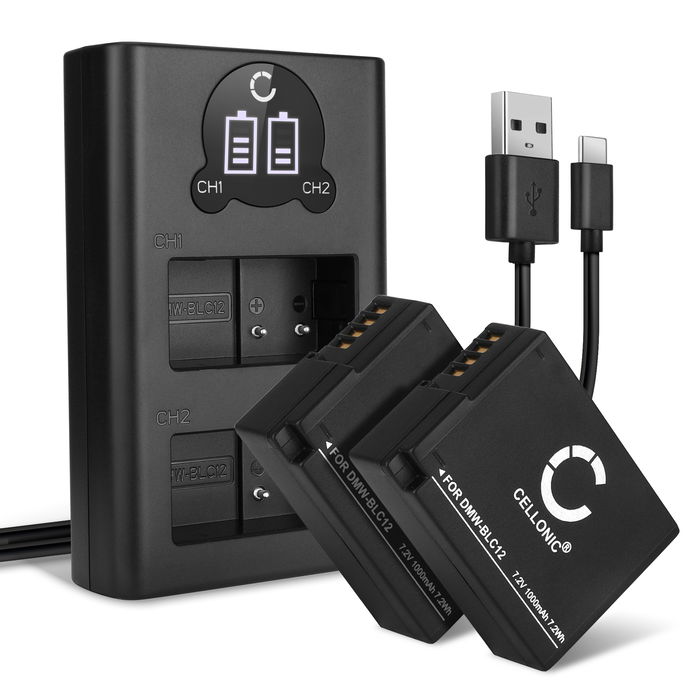 2x Panasonic Lumix DMC-FZ300 Accu Batterij + Dubbele Oplader 1000mAh van CELLONIC