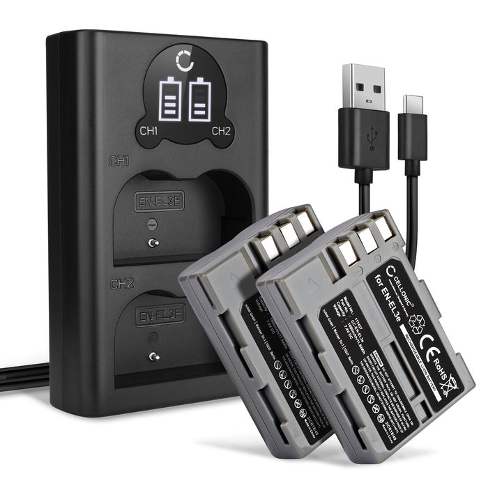 2x Nikon D200 Accu Batterij + Dubbele Oplader 1600mAh van CELLONIC