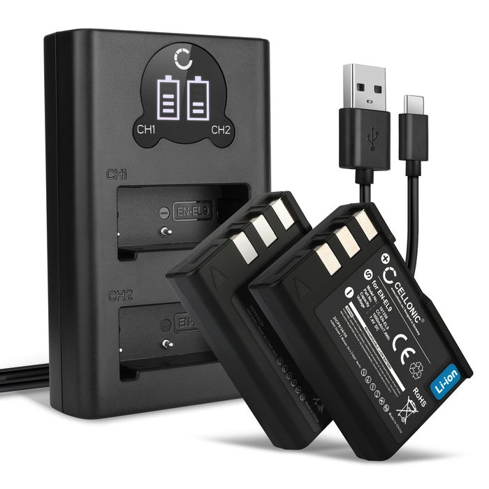 2x Nikon EN-EL9 Accu Batterij + Dubbele Oplader 1000mAh van CELLONIC