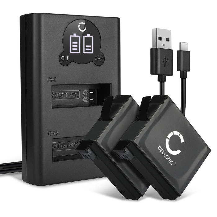 2x Batterij voor GoPro Hero 4 Silver Accu 1160mAh + Dubbele Oplader