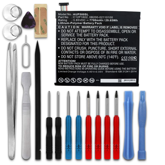subtel Replacement Tablet Battery for ASUS ZenPad 3S 10 (Z500KL), ASUS ZenPad Z10 (ZT500KL) + 17-Tool Tablet Repair Kit - C12P1602, 0B200-02110100 7700mAh