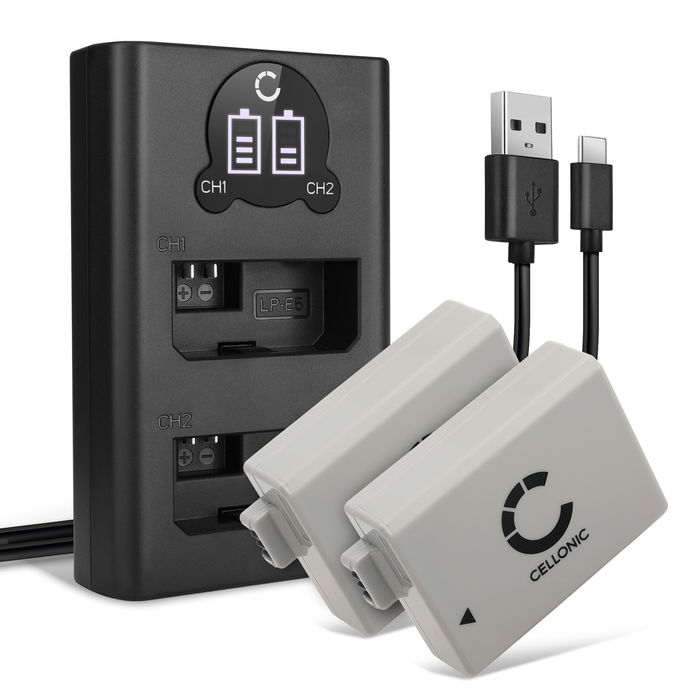 2x Canon EOS 500D Accu Batterij + Dubbele Oplader 1020mAh van CELLONIC