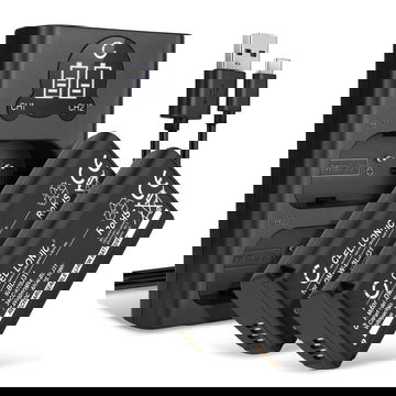 2x Camera batterij voor Panasonic Lumix DC-S1, Lumix DC-S1H, Lumix DC-S1R - DMW-BLJ31 Vervangende batterij 3400mAh + Dubbele Oplader DMW-BTC14E oplaadkabel, batterij reserve accu