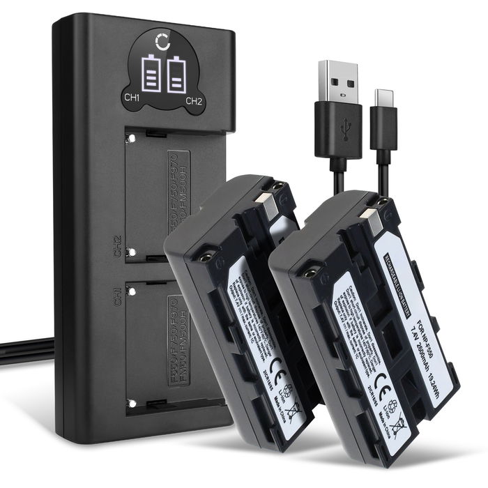 2x Sony DCR-VX2000E Accu Batterij + Dubbele Oplader 2600mAh van CELLONIC