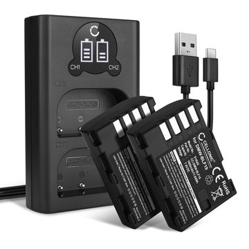 2x Camera batterij voor Panasonic DC-GH5 DC-GH5s DMC-GH4 GH4 GH4r GH4h GH3 DMC-GH3h GH3a G9 - DMW-BLF19 DMW-BLF19E DMW-BLF19PP Vervangende batterij 1600mAh + Dubbele Oplader DMW-BTC10 oplaadkabel, batterij reserve accu