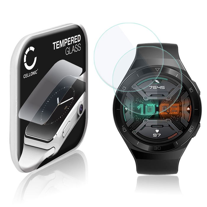 2x Screenprotector compatibel met Huawei Watch GT2e smartwatch (2.5D, 9H, 0,33mm, Full Glue) fitness