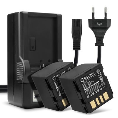 2x Accu voor JVC GZ-D240, GZ-D270, GZ-DF420, GR-D240, GR-D270, GR-D290, GR-DF420, GR-X5 camera - BN-VF714 1500mAh + Oplader Vervangende batterij fototoeste, oplader, oplaadkabel