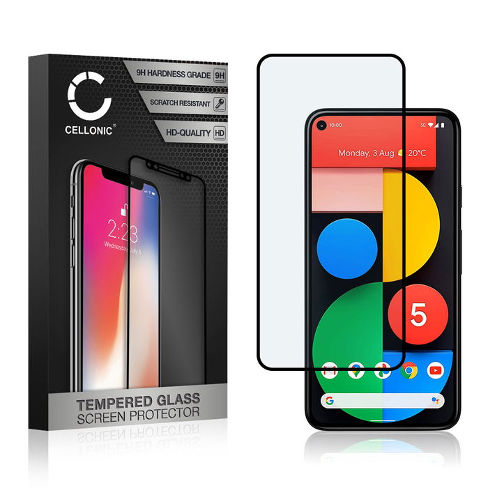 Vervangende screenprotector compatibel met Google Pixel 5 smartphone (3D Case-friendly, 9H, 0,33mm, Full Glue)
