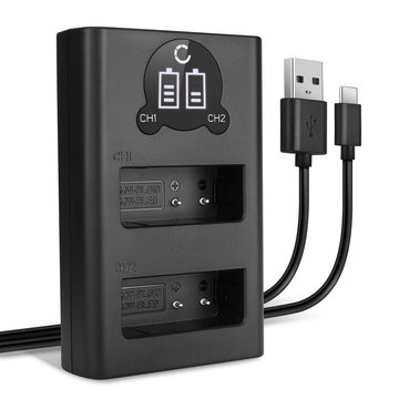 USB-dual lader (BC-DC15 BC-DC15-E) voor Leica D-LUX D-LUX (Typ 109) D-LUX 7 + 1m + USB Kabel van CELLONIC