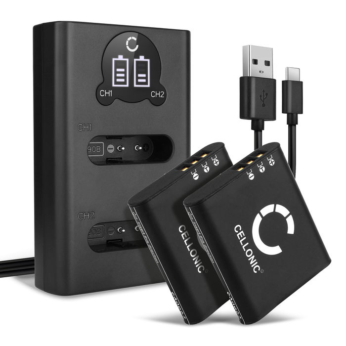 2x Ricoh GR IIIx Accu Batterij + Dubbele Oplader 1100mAh van CELLONIC