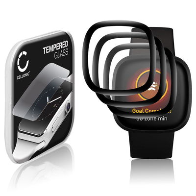 3x Screenprotector compatibel met FitBit Versa 3 / Sense smartwatch (3D Full Cover, 9H, 0,30mm, Full Glue) fitness