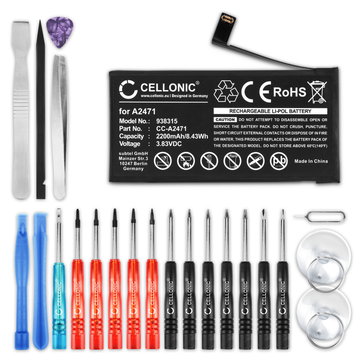 CELLONIC Phone Battery Replacement for Apple iPhone 12 Mini + 17-Tool Phone Repair Kit - A2471 2200mAh