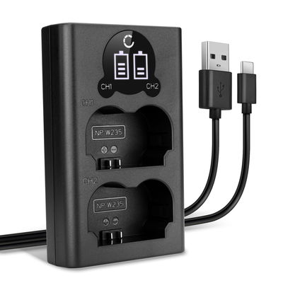 USB-dual lader (NP-W235) voor FujiFilm X-T4 / GFX 50S II / GFX100S / X-H2S + 1m + USB Kabel van CELLONIC