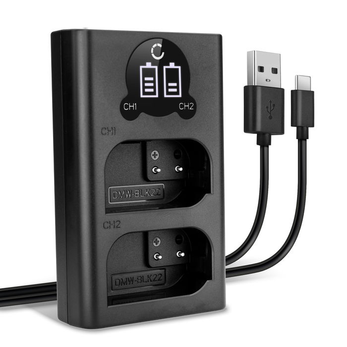 USB Dubbele Oplader voor Panasonic DMW-BLK22 - Snelle en Slimme Lader, Laadkabel Voeding