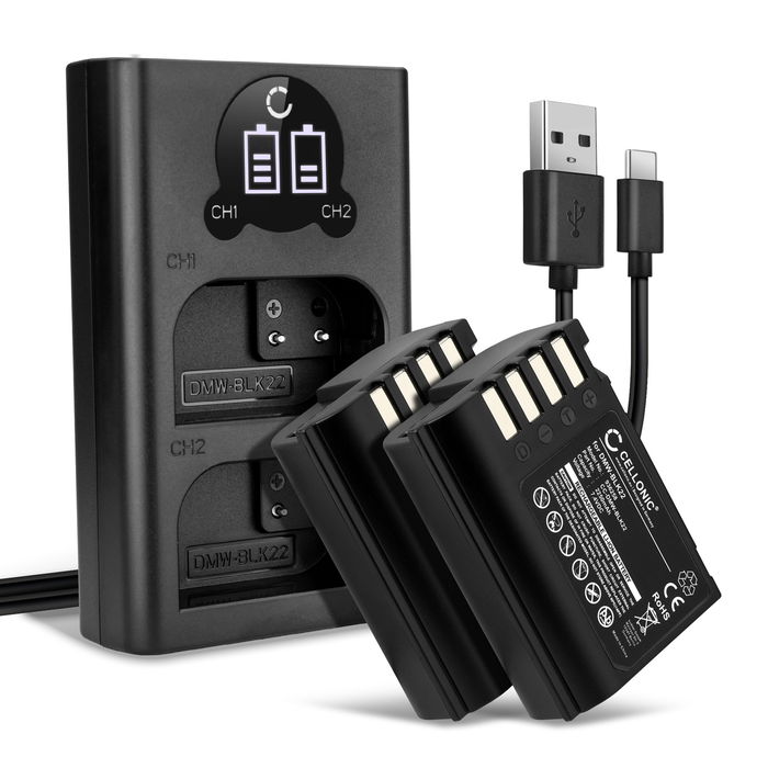 2x Panasonic Lumix DC-S5 II Accu Batterij + Dubbele Oplader 2250mAh van CELLONIC