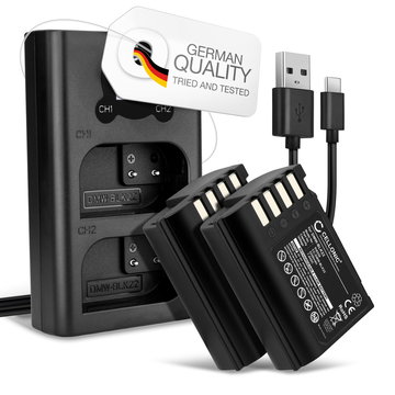 2x CELLONIC® Camera Battery for Panasonic Lumix G9, GH5S, DC-S5, DC-S5K, DC-GH5 II, DMW-BLK22, DMW-BTC15 Replacement DMW-BLK22 Battery 2250mAh Backup + Dual Charger DMW-BTC15