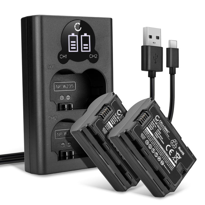 2x NP W235 accu voor FujiFilm X-T4 / GFX 50S II / GFX100S / X-H2S - 2000mAh + Dubbele Oplader NP-W235 vervangende accu voor camera