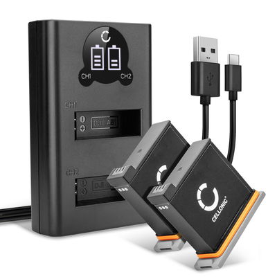 2x Batterij + Dubbele Oplader voor DJI Osmo Action Cam (CP.OS.00000020.01) DJI AB1, DJI P01, DJI PT1 1220mAh van CELLONIC