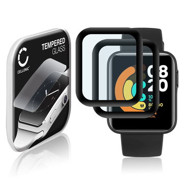 2x Screenprotector compatibel met Xiaomi Mi Watch Lite smartwatch (3D Full Cover, 9H, 0,33mm, Full Glue) fitness