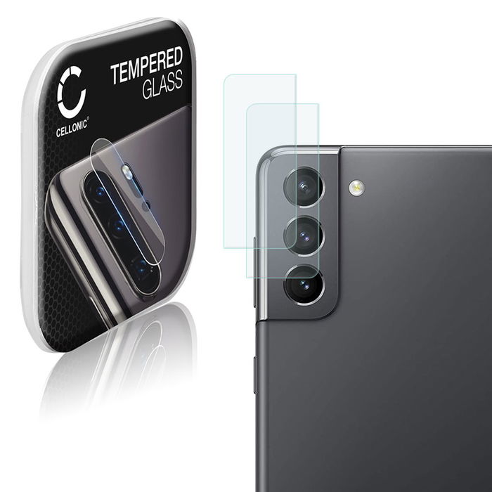 2x CELLONIC Camera Lens Protector for Samsung Galaxy S21 (SM-G991) Phone / Smartphone - Camera lens protective cover 0,33mm Full Glue Crystal Clear 9H Tempered Glass Anti-Scratch Camera Cover