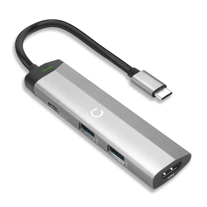 CELLONIC 4-in-1 USB-C hub voor laptop, desktop computers - 2x USB-A, 1x USB-C, 1x HDMI aansluitingen voor monitor, muis, keyboard, oplader port station