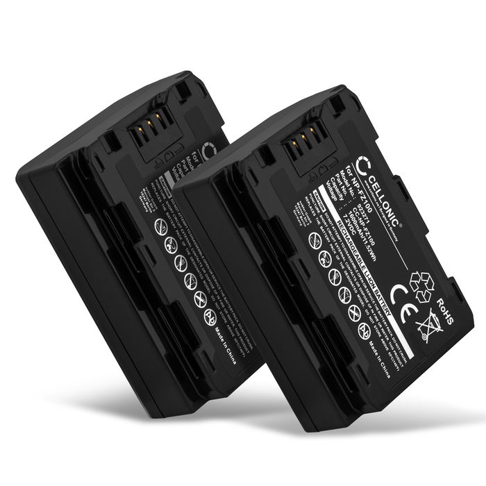 2x Batterij voor Sony Alpha 7 IV Sony Alpha 6700 A6600 ILCE-6600 A7S III A9 (Alpha 9 / ILCE-9) NP-FZ100 Accu (1600mAh, 7.2V) van CELLONIC