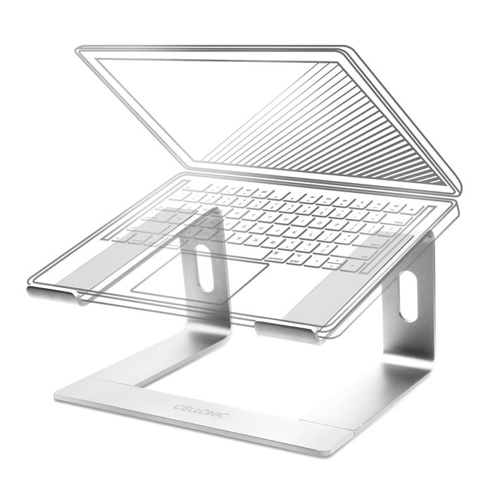 CELLONIC Universele computerstandaard van 26 cm - Ergonomische en lichte aluminium laptopstandaard met verkoelend effect - geschikt voor alle soorten laptops en notebooks