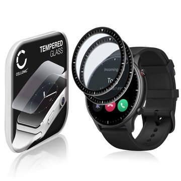 2x CELLONIC Screen Protector for Amazfit GTR 2 Fitness Tracker Smart Watch Face Protector - 3D Full Cover 0,33mm Full Glue 9H Tempered Glass Display Cover Black