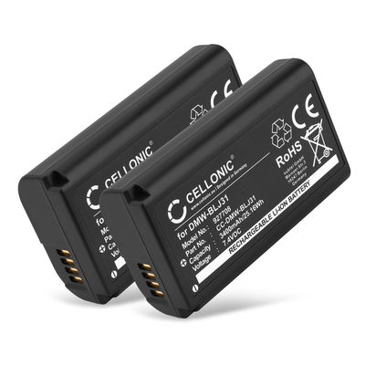 2x Batterij voor Panasonic Lumix DC-S1 Lumix DC-S1H Lumix DC-S1R Lumix S1 Lumix S1H Lumix S1R DMW-BLJ31 Accu (3400mAh, 7.4V) van CELLONIC