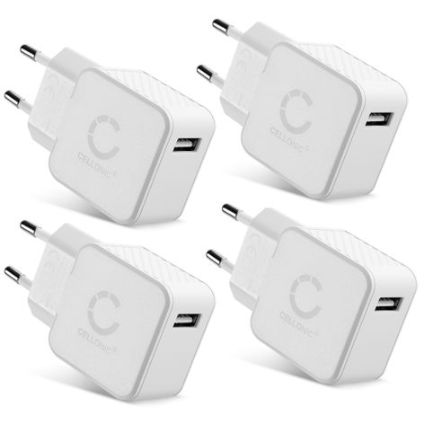 4x USB-oplader USB Lader 12W voor Apple iPhone 17, 17 Pro Max, 17 Pro, 15, 16 Pro – 1 USB Poort, wit van CELLONIC