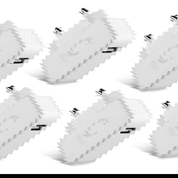 4x  Port USB Charger EU-Plug 5V 2.4A 12W Fast Smart Charging Mains Wall USB Adapter Outlet Socket 100V-240V for Mobile Phone, Tablet, Speakers, Powerbank - White